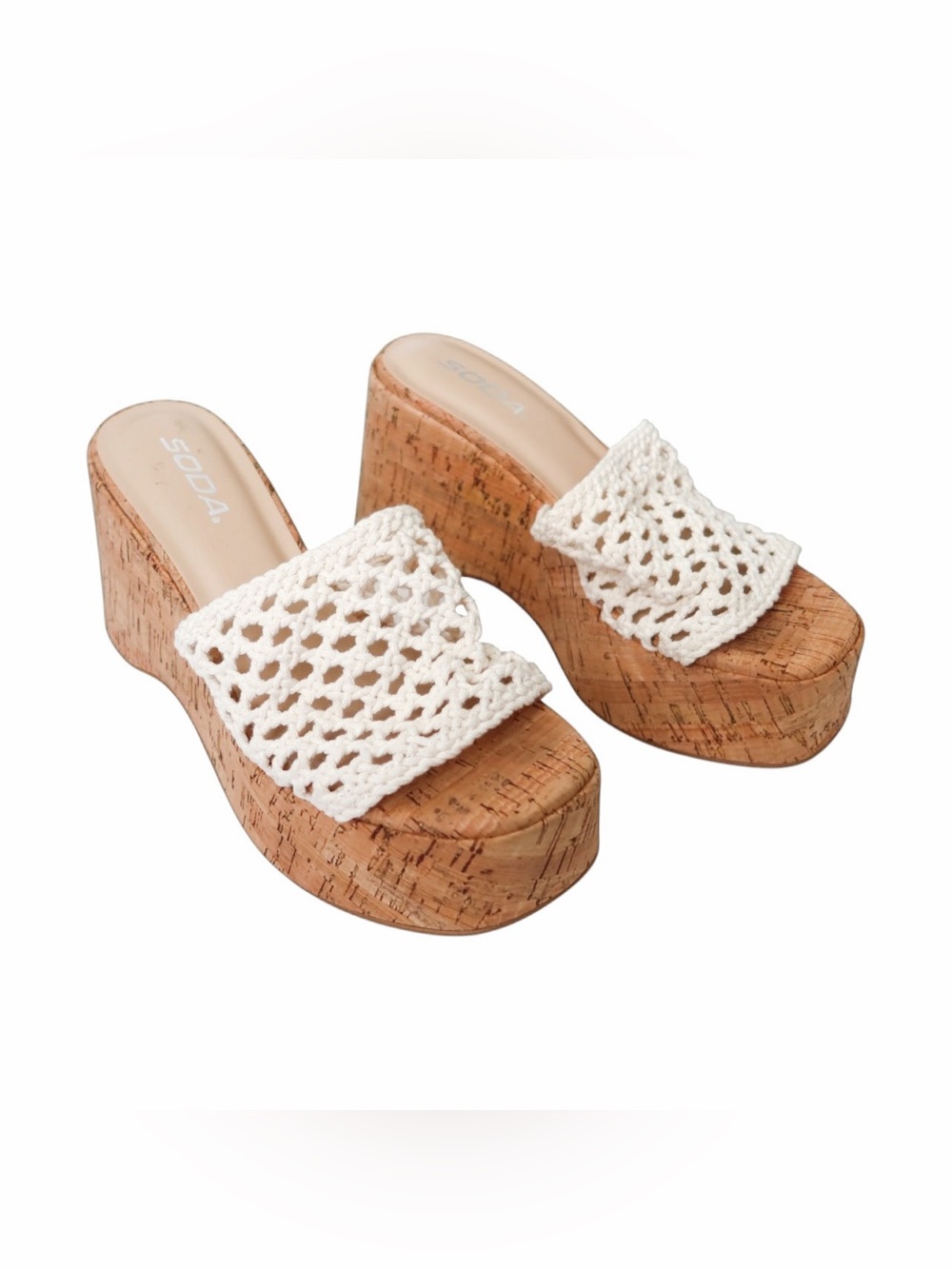 SODA Crochet Cork Platform Wedge Sandals